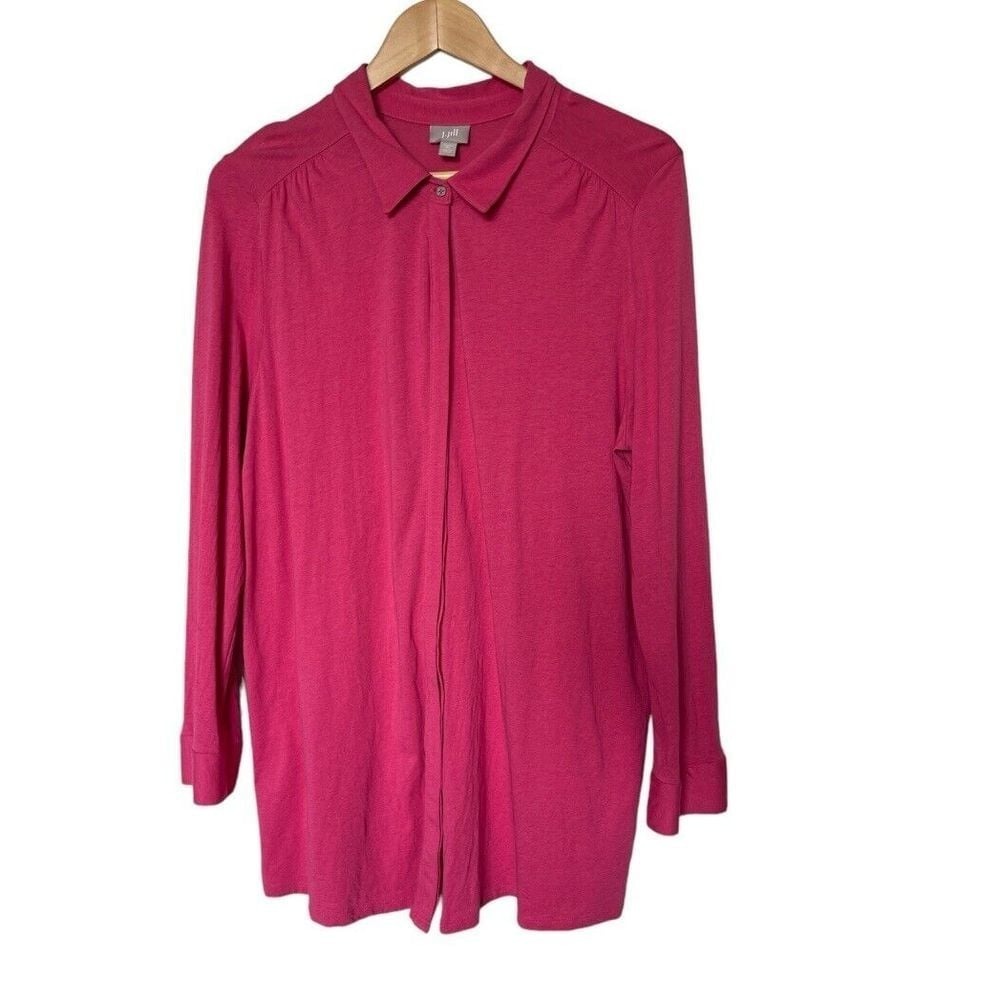 J.‎ Jill Pink Button Up Long Sleeve Tunic Top Size X Large XL